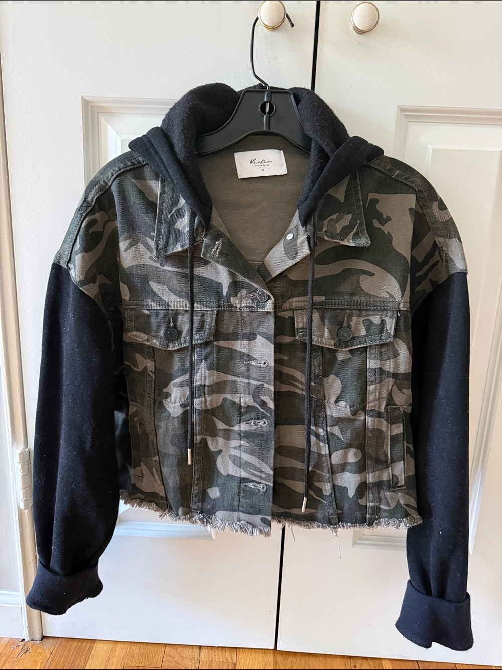 KanCan Olive Green Camo Mixed-Media Jacket
